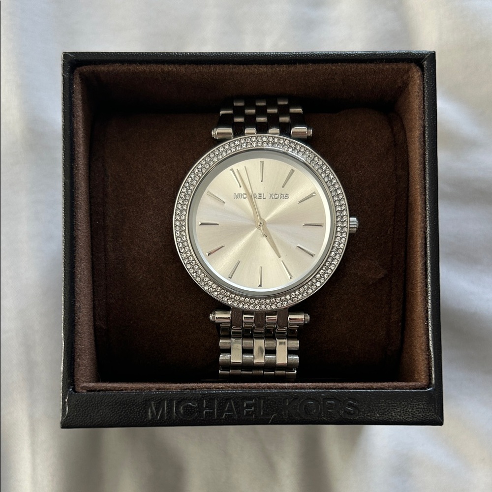 Michael Kors Silver Tone Watch with Crystal Bezel
